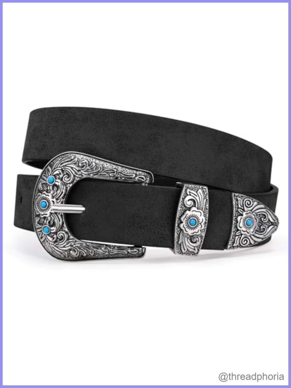 Western Cowgirl Suede Leather Belt with Vintage Buckle